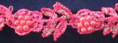 Leonský prýmek s korálky - růžová, stříbrná - šíře 1,8 cm