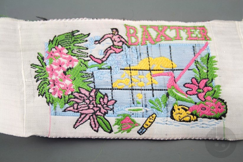 Sew-on patch - blue, pink, green, yellow - size 9.5 cm x 4.5 cm
