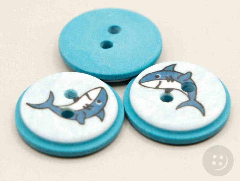Children's button - shark - diameter 1.5 cm