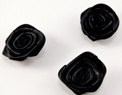 Sew-on satin flower - black - diameter 3,5 cm