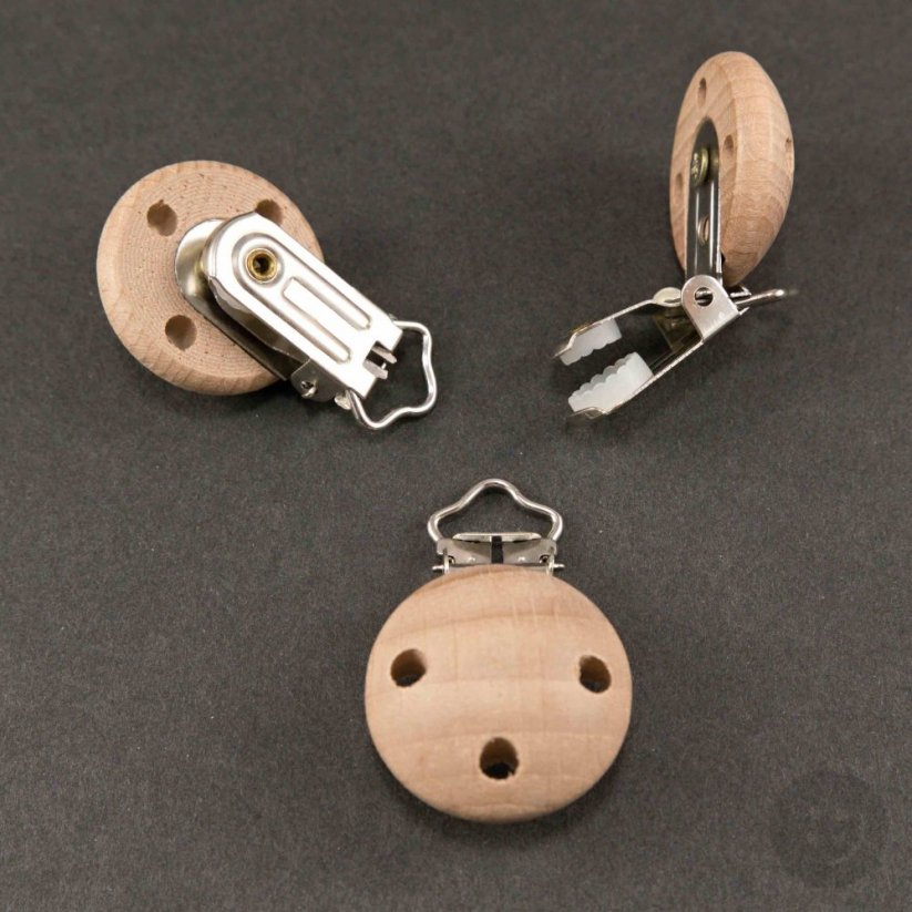 Wooden pacifier clip - natural - diameter 3 cm