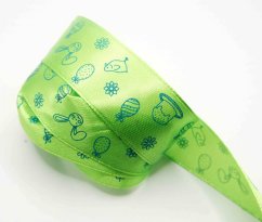 Satinband mit Ostermotiven - grün, blau - Breite 2,5 cm