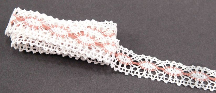 Cotton lace trim - white and brown - width 2 cm
