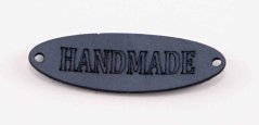Našívací kožená cedulka Handmade - ovál - šedo modrá - rozměr 3,5 cm x 1 cm