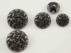 Luxuriöser Metallknopf - grobe Verzierung - glänzend - dunkel Silber - Durchmesser 2,8 cm