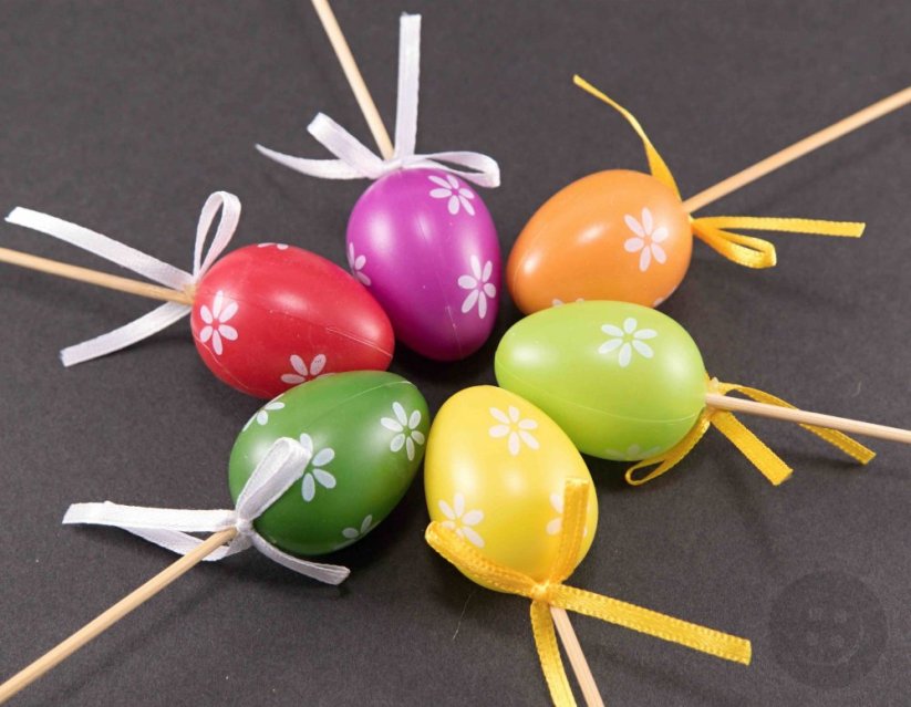 Malé vajíčka s kvietkami na špajli - dĺžka 15 cm - červená, zelená, oranžová, žltá, fialová
