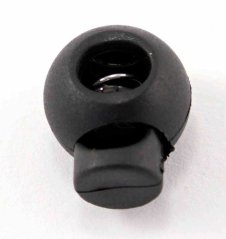 Plastic round cord lock - black - pulling hole diameter 0.3 cm