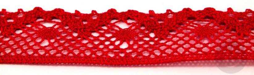 Bavlnená paličkovaná čipka - červená - šírka 4 cm