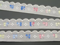 Zúbkova stuha - modrá, biela, ružová - šírka 1,5 cm