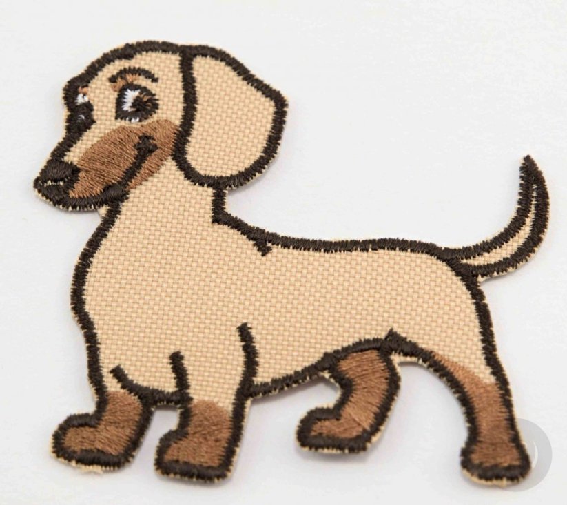 Iron-on patch - beige dachshund - size 7 cm x 6.5 cm
