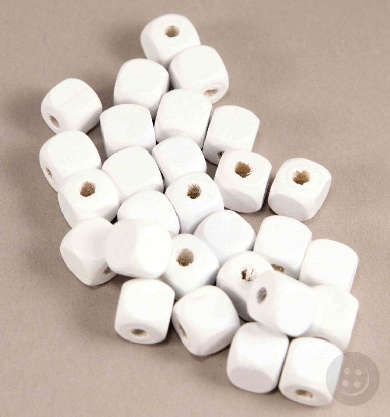 Drevená korálka kocka - biela - rozmer 1 cm x 1 cm x 1 cm