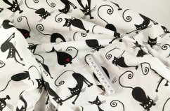 Bavlněné plátno - černé kočky se srdíčky na bílém podkladu - šířka 160 cm