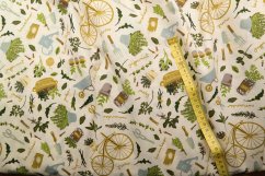 Cotton fabric - herb motifs on cream background