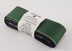 Taftové stuhy so zlatým okrajom - tmavo zelená, zlatá - šírka 0,6 cm - 4 cm