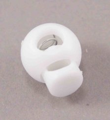 Plastic round cord lock - white - pulling hole diameter 0.5 cm