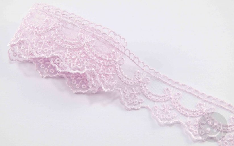 Polyester embroidered lace - pink - width 4,5 cm