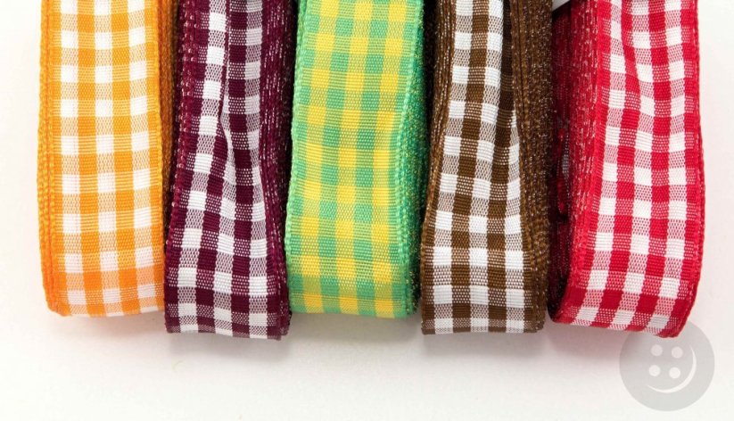 Checkered ribbons - orange, burgundy, green, brown, red - width 2.5 cm - Color: Burgundy