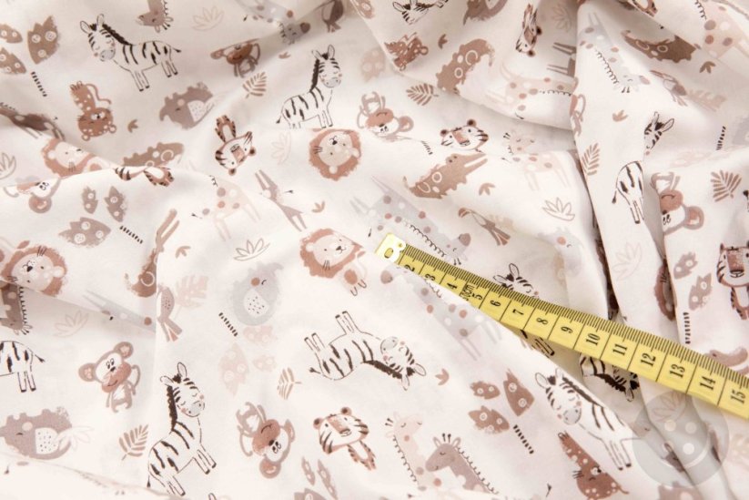 Cotton fabric - brown animals on off white background - width 160 cm