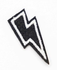 Iron-on patch - lightning bolt - size 4 x 1.8 cm - black, white