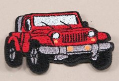 Nažehlovací záplata - terénní auto - rozměr 6 cm x 4 cm - červená, khaki, oranžová, modrá, černá