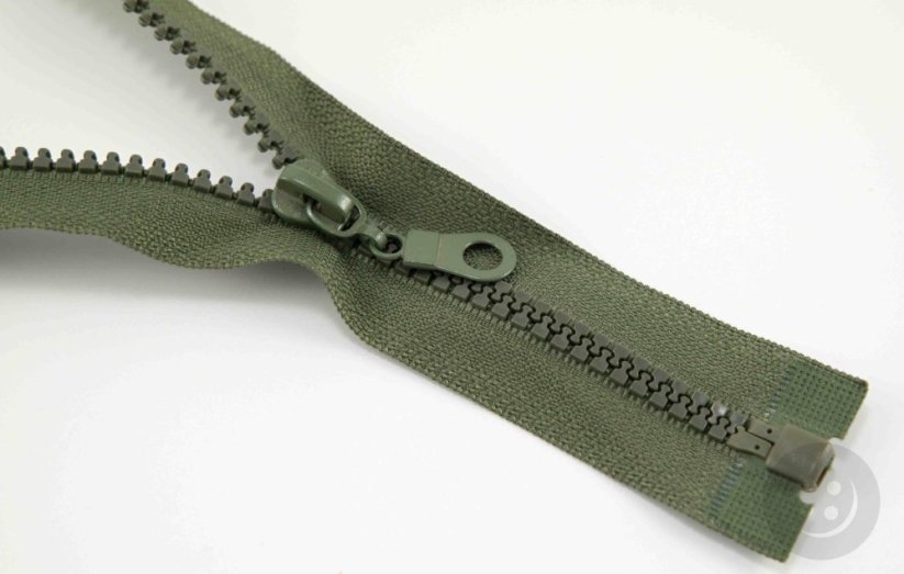 Deliteľný kostený zips - dĺžka (30 - 95 cm) - rôzne farby - Dĺžka: 85 cm, Farba kostených zipsov: Khaki