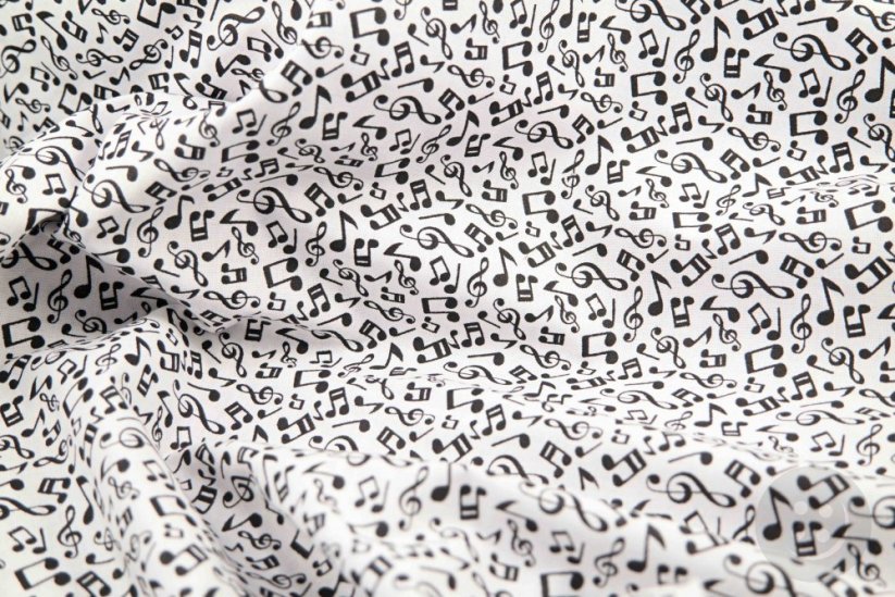 Bavlněné plátno - černé noty na bílém podkladu - šířka 140 cm