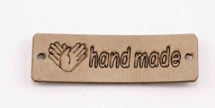 Našívací kožená cedulka Handmade - cappuccino - rozměr 3,5 cm x 1 cm