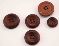 Hole button - wood imitation - dark cinnamon - diameter 2.5 cm