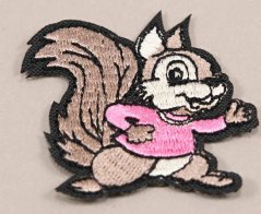 Patch zum Aufbügeln - Eichhörnchen - Größe 5 cm x 4,5 cm - rosa, türkis, blau
