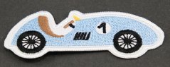 Patch zum Aufbügeln - Rennfahrer - blau - Größe 8 cm x 3 cm