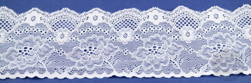 Elastic lace trim - white - 8 cm