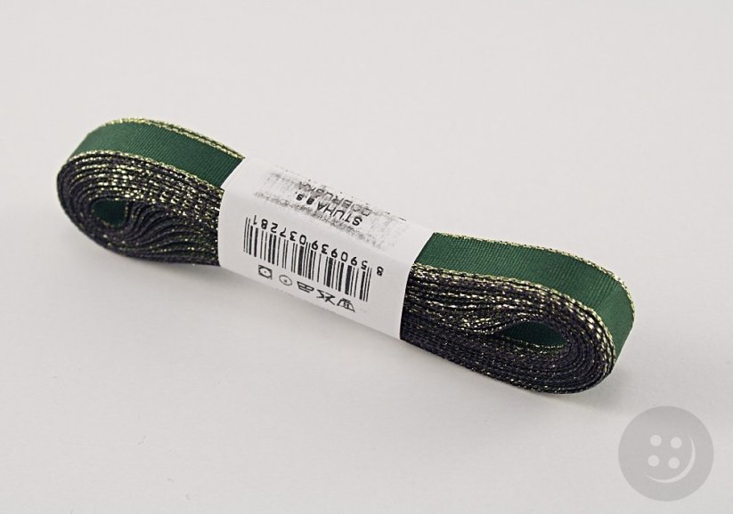 Taffeta ribbons with gold edge - dark green, gold - width 0.6 cm - 4 cm
