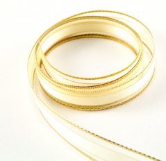 Stuha s tvarovacím drôtikom - zlatá, smotanová - šírka 1,5 cm