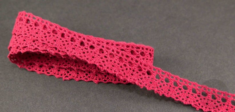 Bavlněná paličkovaná krajka - červená - šířka 1,8 cm