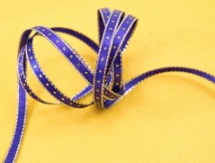 Stuha so zlatým okrajom a bodkami - fialová, zlatá - šírka 0,5 cm