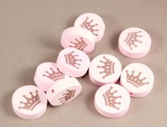 Wooden pacifier bead with crown - light pink  - size 2 cm x 0.6 cm