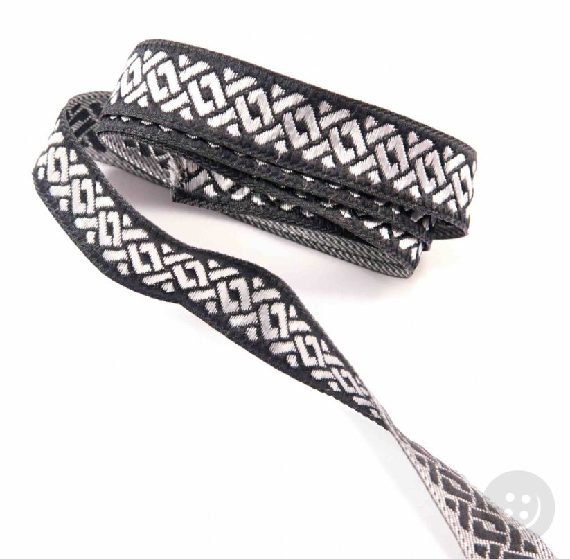 Black braid with gold grid - black, silver - width 1,5 cm
