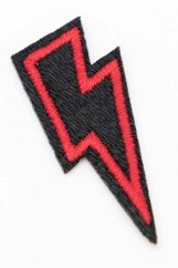 Iron-on patch - lightning bolt - size 4 x 1.8 cm - black, red