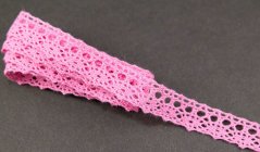 Bavlněná paličkovaná krajka - růžová - šířka 1,8 cm