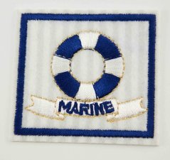 Iron-on patch - MARINE - light grey with blue border - size 5 cm x 5.5 cm