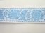 Embroidered decorative cotton ribbon with flowers - white, blue - width 4,2 cm