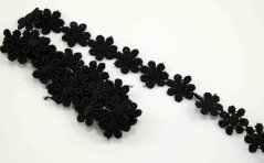 Vzdušná krajka kytička - černá - šířka 1,3 cm
