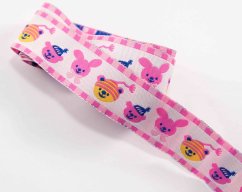 Band mit Tieren - weiss, rosa, gelb - Breite 2,5 cm