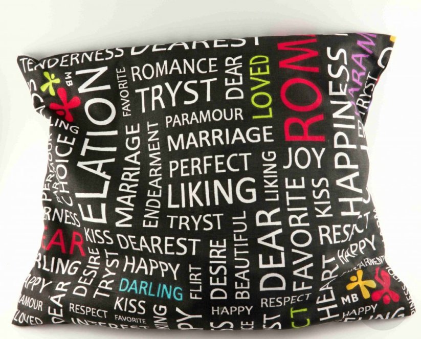 Buckwheat pillow - black with lettering - dimensions 35 cm x 28 cm