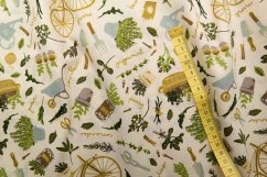 Cotton fabric - herb motifs on cream background