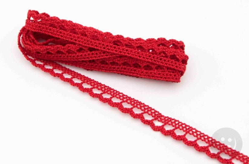 Bavlněná paličkovaná krajka - s obloučky - červená - šířka 0,9 cm