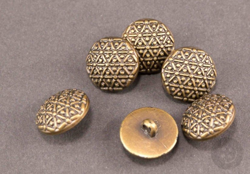 Faux metal shank filigree button - antique brass - diameter 2 cm