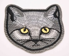 Iron-on patch - gray cat - size 5 cm x 5 cm