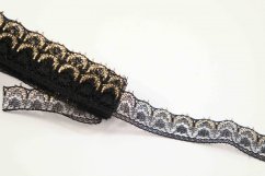 Polyester Lace - black - gold - width 1,4 cm