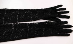 Dámské společenské rukavičky - černá krajka - délka 43 cm